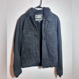 Fox Riders Denim Jean Mx Motorcycle Biker Black Hood Trucker Jacket Size Small